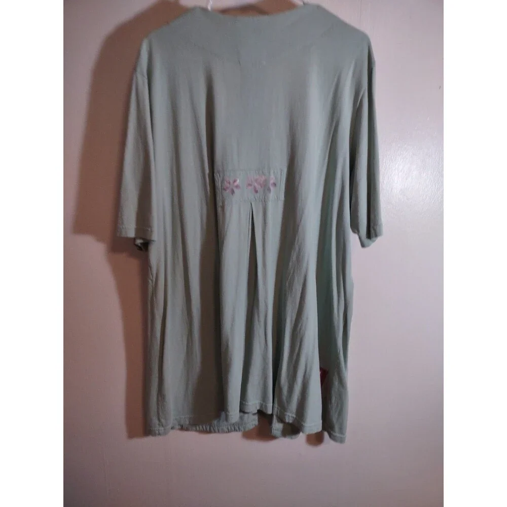 Blue Fish Sz 1 Teal Button Shirt Vintage Hand Painted Art to Wear VTG Organic - Picture 9 of 14